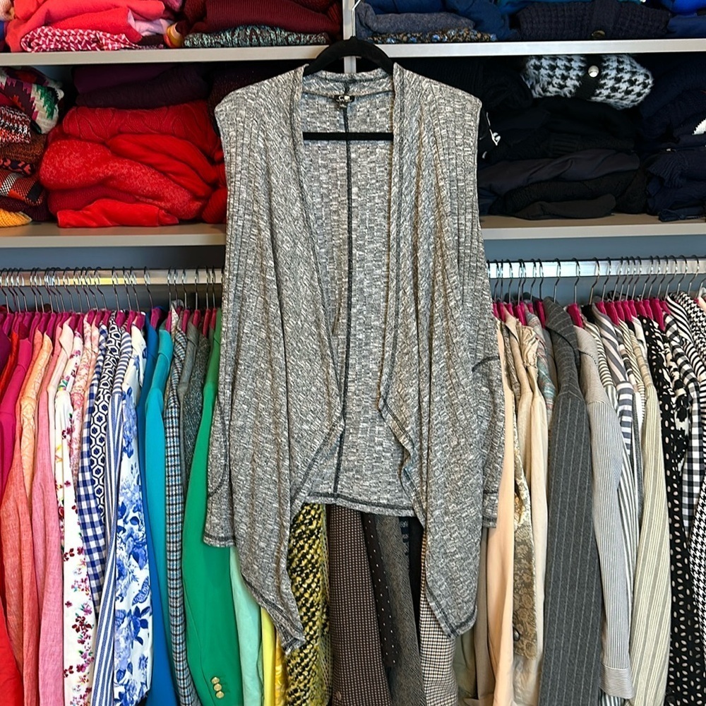 Cable & Gage black/gray/white heathered open front cardigan size L
